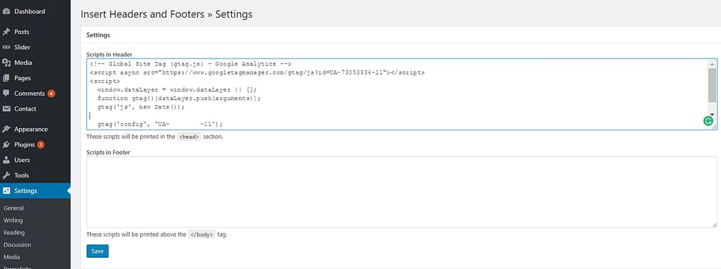 How do I Install my Google Analytics - WordPress Code Injection