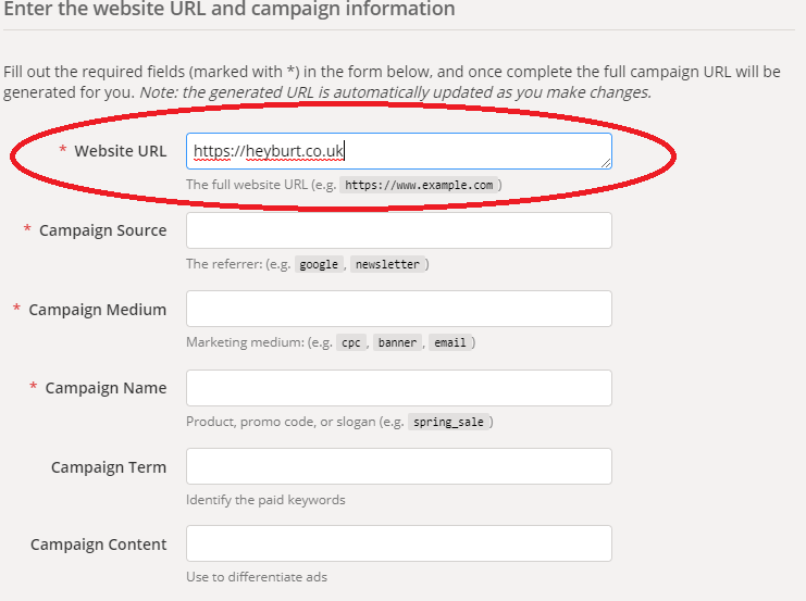 website url Google URL Campaign Builder. 